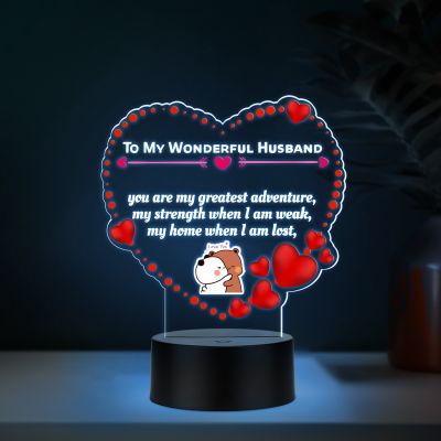 Couples Led Night Lamp Gift Item for Wedding, Anniversary, Birthday & Valentine's Day Romantic Gift for Couples Multicolored Light (My Wonderful Husband)